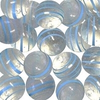 Picture of M355  HANDMADE 25mm set of 10 Transparent Clear with Light Blue Striped Twisted Marbles