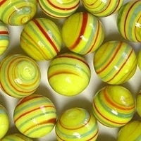 Picture of M341  HANDMADE 25mm set of 10  Red & Green Twisted Yellow Marbles