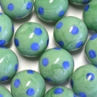 Picture of M343  HANDMADE 25mm set of 10 Blue Spotted Green Marbles