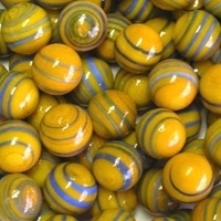 Picture of M303  HANDMADE 16MM set of 10, Orange w/Blue & Gray Stripes Marbles