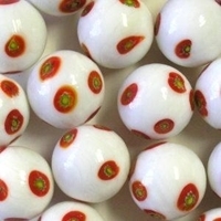 Picture of M326  HANDMADE 25mm set of 10 Red & Yellow spot designed White colored Marbles 