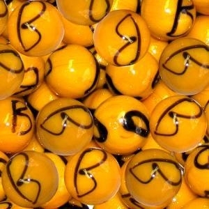 Picture of M327  HANDMADE 25mm set of 10 Orange with Black Swirls Marbles 