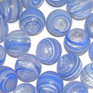 Picture of M331  HANDMADE 25mm set of 10 Transparent Clear with Blue & White Stripes Marbles 