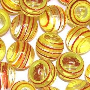 Picture of M333  HANDMADE 25mm set of 10 Transparent Clear with Red & Yellow Stripes Twisted Marbles 