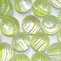 Picture of M336  HANDMADE 25mm set of 10  Transparent Clear with Green & Yellow Stripes Marbles 