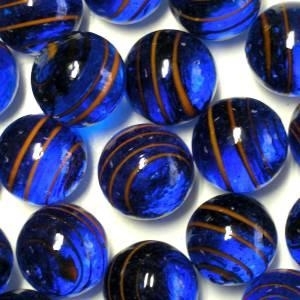 Picture of M346  HANDMADE 25mm set of 10 Transparent Blue with Red Stripes Marbles