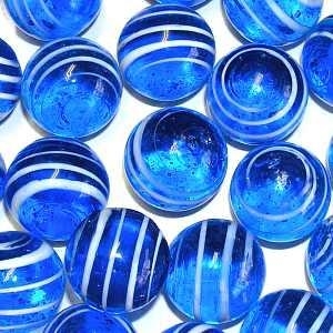 Picture of M347  HANDMADE 25mm set of 2 Transparent Blue with White Stripes Marbles