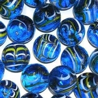 Picture of M348  HANDMADE 25mm set of 2  Transparent Blue with Yellow & White Marbles 