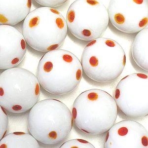 Picture of M351  HANDMADE 25MM set of 10 White with Red Dots Marbles