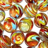 Picture of M352  HANDMADE 25mm set of 10 Tri color Twisted Marbles