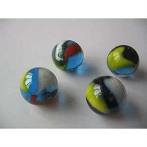 Picture of M251 25MM Transparent Blue With Yellow, Red, And White Swirls Shiny Marbles