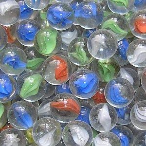 Picture of M143 16mm Transparent Clear With White, Yellow, Blue and Green Swirls Glass Marbles 