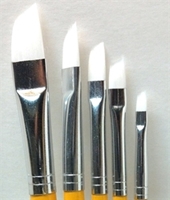 Angular Paint Brush Set-White synthetic hair brushes closeup
