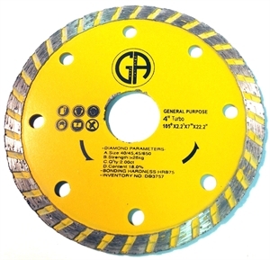 Saw Blade Circular Diamond 4" Turbo Sintered db3757 for stone,tile,marble,brick,granite,cement.  Suitable for miter,table and skil saw