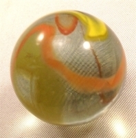 Picture of M223 25MM transparent clear with blue, yellow, red, orange swirls glass marbles