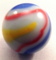 Picture of M199 25MM White Base With Orange, Green, Blue & Yellow Twisted Swirls Marbles