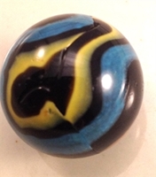 Picture of M233 25MM Black Base With Yellow, Light Blue And Orange Swirls Glass Marbles 