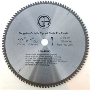 Circular Saw Blade Carbide 12" 100T for PLASTIC. Suitable for table saw, chopsaw, miter saw-full view