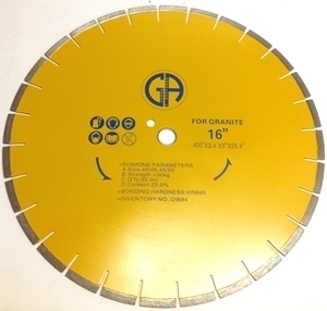 Picture of DW84  16IN Silver Brazed Segmented Saw Blade for for GRANITE. "Sandwiched" Blade for "Quieter" Cutting