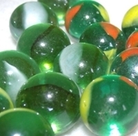Picture of M168 16MM Shiny green marbles with red and yellow swirls 