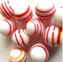 Picture of MJ3226A Handmade Marbles 16MM White w/red & yellow stripes, set of 10