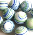 Picture of MJ3226AC HANDMADE 16MM set of 10, White w/blue, green and yellow stripes