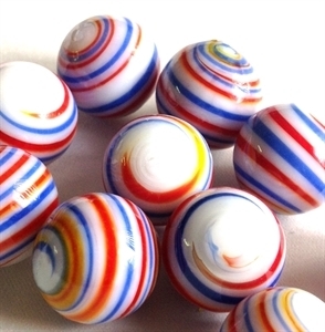 Picture of MJ3226D HANDMADE 16MM White w/blue, red and yellow stripes, set of 10