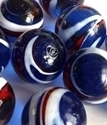 Picture of MJ3221A HANDMADE 25mm Transparent Blue w/White & Red stripes, set of 10