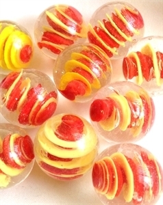 Picture of MM3045B HANDMADE 25mm set of 10, Clear w/red & yellow swirls