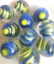 Picture of MM3045D HANDMADE 25mm set of 10, Clear w/blue & yellow swirls