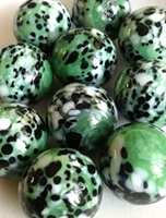 Picture of MJ3222E HANDMADE 25mm set of 10, Green w/black and white spots