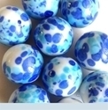 Picture of MJ3222A  HANDMADE 25MM Set of 10 Marbles, White w/Blue & Turquoise spots