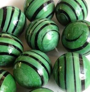 Picture of MJ3222C  HANDMADE 25MM Set of 10 Marbles, Green w/Black STRIPES