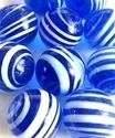 Picture of MJ3222AB  HANDMADE 25MM Set of 10 Marbles, Transparent Blue w/White stripes