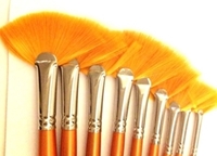 Picture of ART177  Golden Synthetic Hair Fan Style Paint Brush Set 9pcs