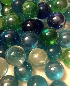 Picture of MN14  25MM Transparent Marbles clear, green, teal and blue OUT OF STOCK