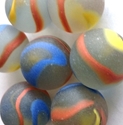 Picture of M222 25MM Frosted Clear Base With Yellow, Orange & Red Swirls Glass Marbles