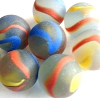 Picture of M222 25MM Frosted Clear Base With Yellow, Orange & Red Swirls Glass Marbles