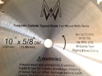 Saw Blade Circular Carbide  TC158N 10" 40T for table chop miter & skilsaw center view