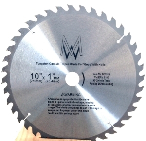 Picture of TC151N 10" 40T Arbor=1" to 5/8" Saw Blade Circular Carbide for WOOD with NAILS