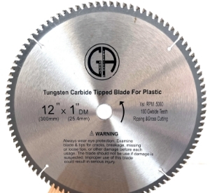 Circular Saw Blade Carbide 12" 100T for PLASTIC. Suitable for table saw, chopsaw, miter saw-full view	