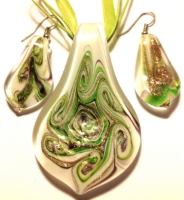 Picture of GP7 Hand Made Fused Glass Jewelry Set-Leaf 